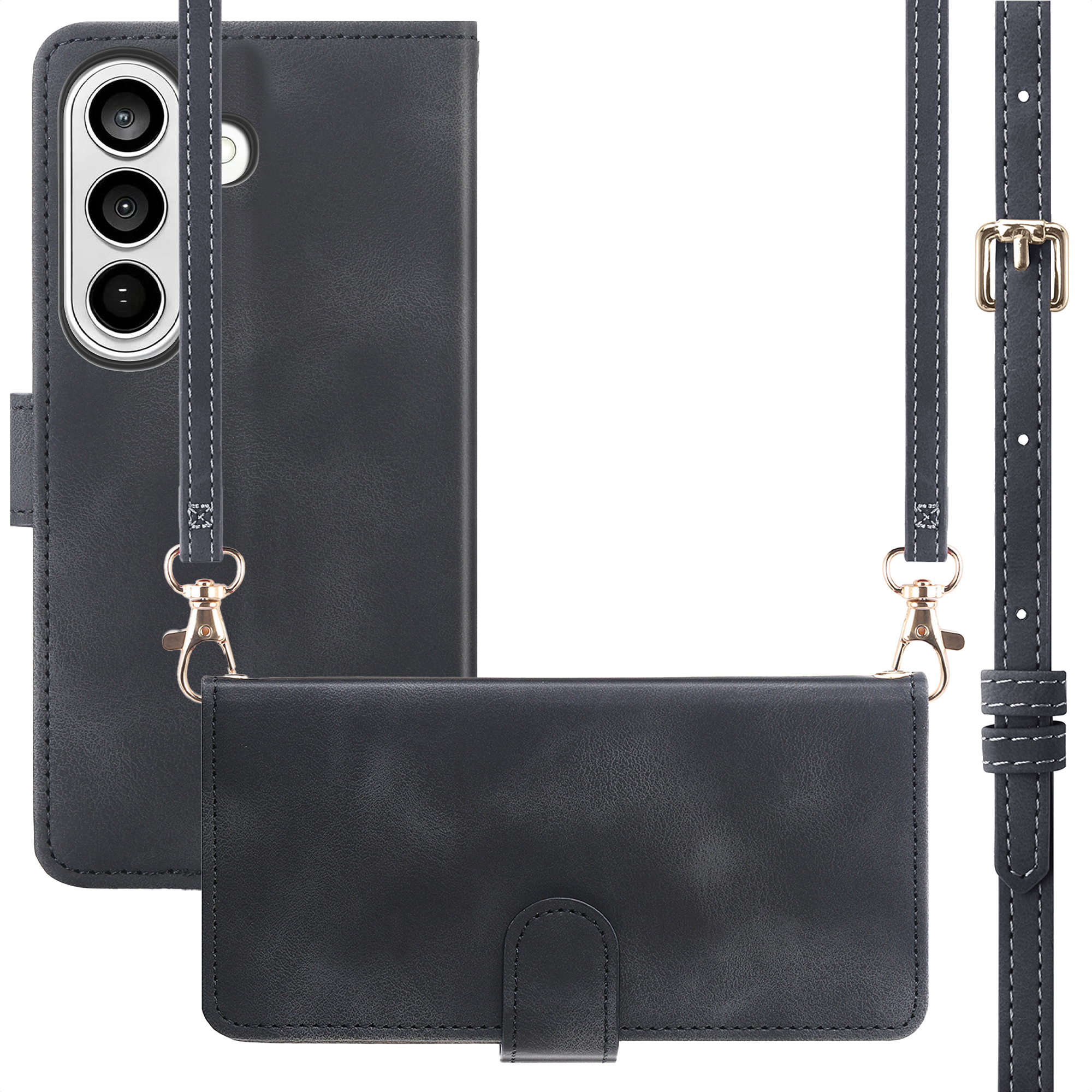 IMOSHION Etui de t&eacute;lephone portefeuille avec cordon pour Samsung Galaxy S26 - Noir