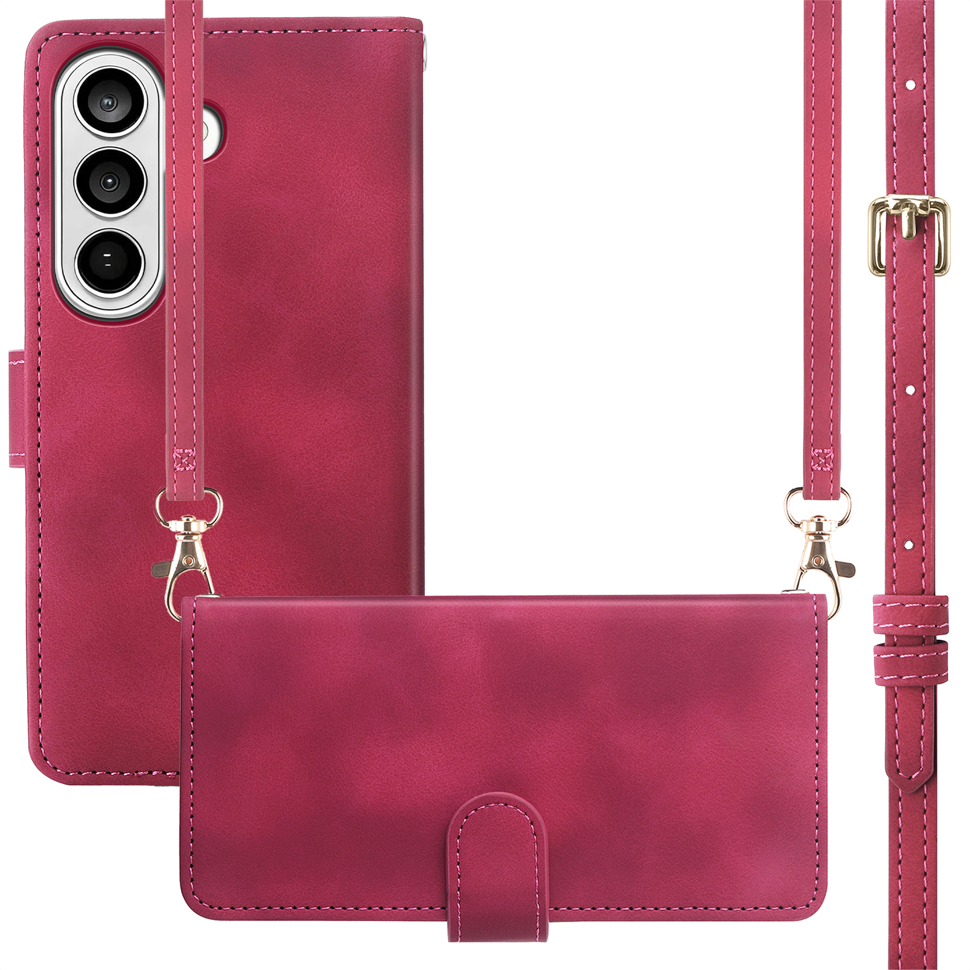 Etui de t&eacute;lephone portefeuille avec cordon pour Samsung Galaxy S26 - Rouge