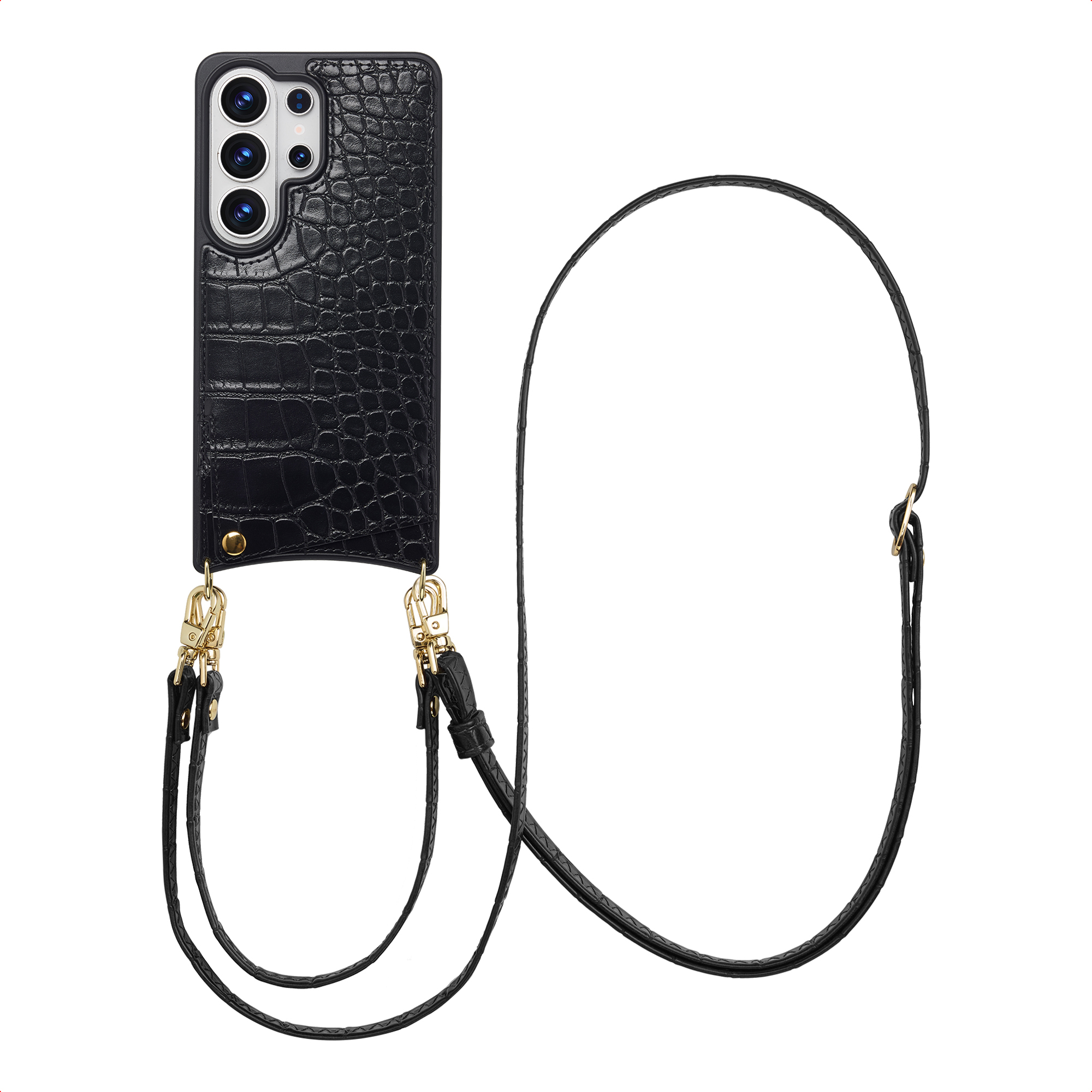 SELENCIA Coque de t&eacute;lephone Nova Croco avec cordon et porte-cartes Samsung Galaxy S26 Ultra - Noir