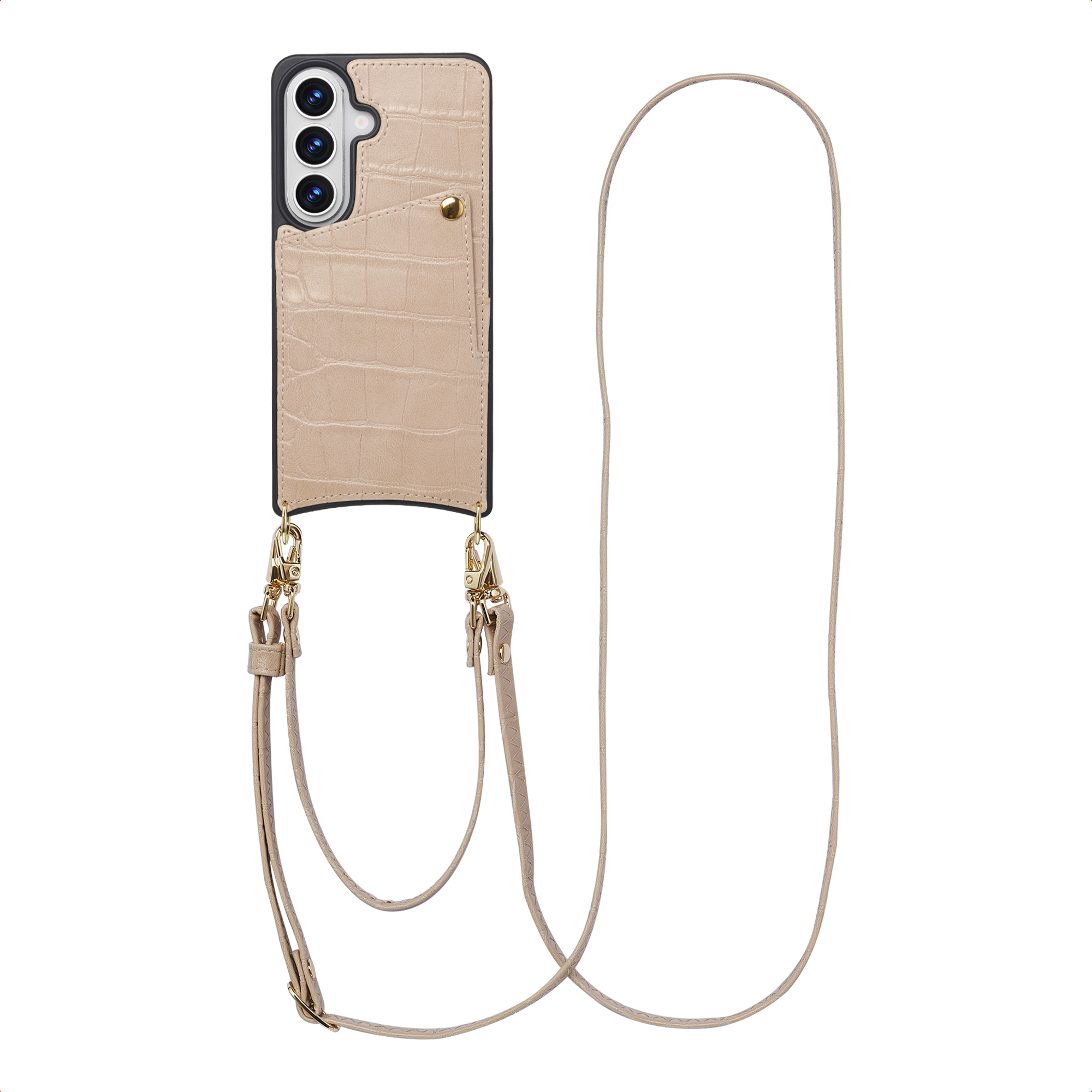 SELENCIA Coque de t&eacute;lephone Nova Croco avec cordon et porte-cartes Samsung Galaxy S26 - Beige