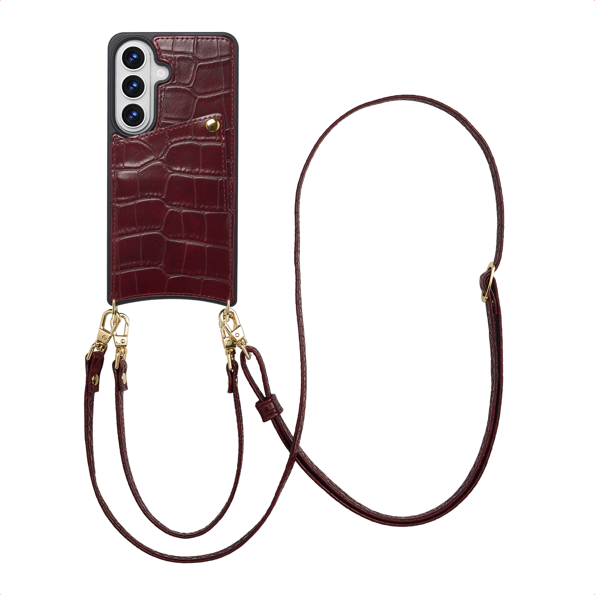 SELENCIA Coque de t&eacute;lephone Nova Croco avec cordon et porte-cartes Samsung Galaxy S26 - Burgundy