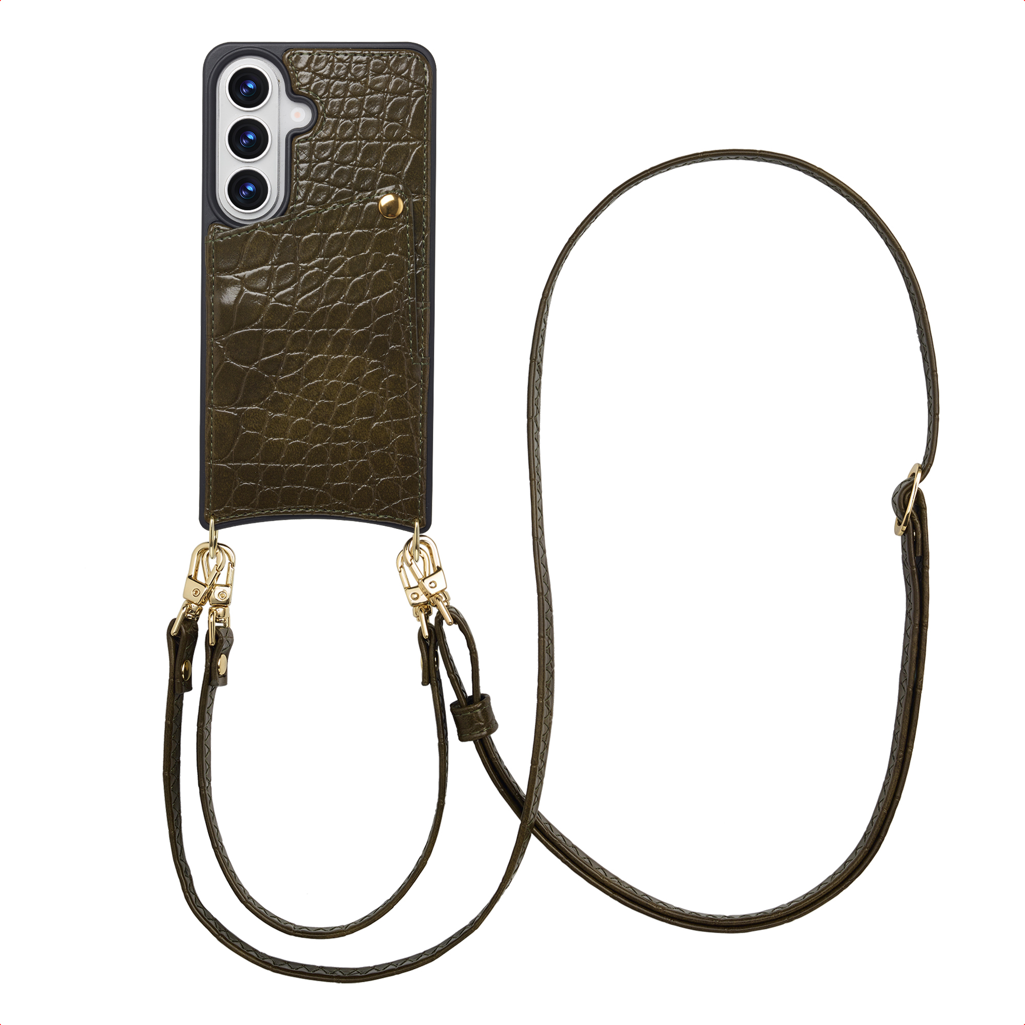SELENCIA Coque de t&eacute;lephone Nova Croco avec cordon et porte-cartes Samsung Galaxy S26 - Dark Olive