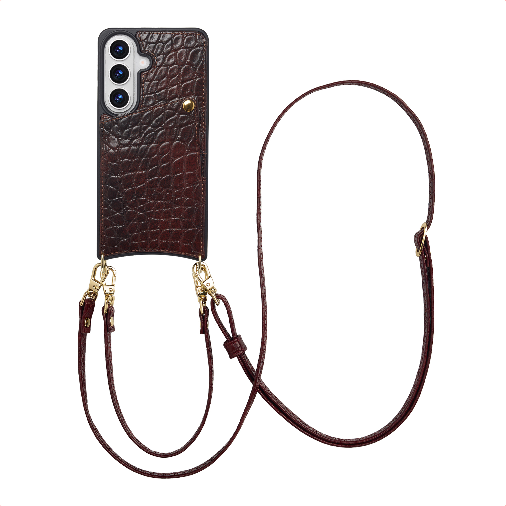 SELENCIA Coque de t&eacute;lephone Nova Croco avec cordon et porte-cartes Samsung Galaxy S26 - Choco Brown