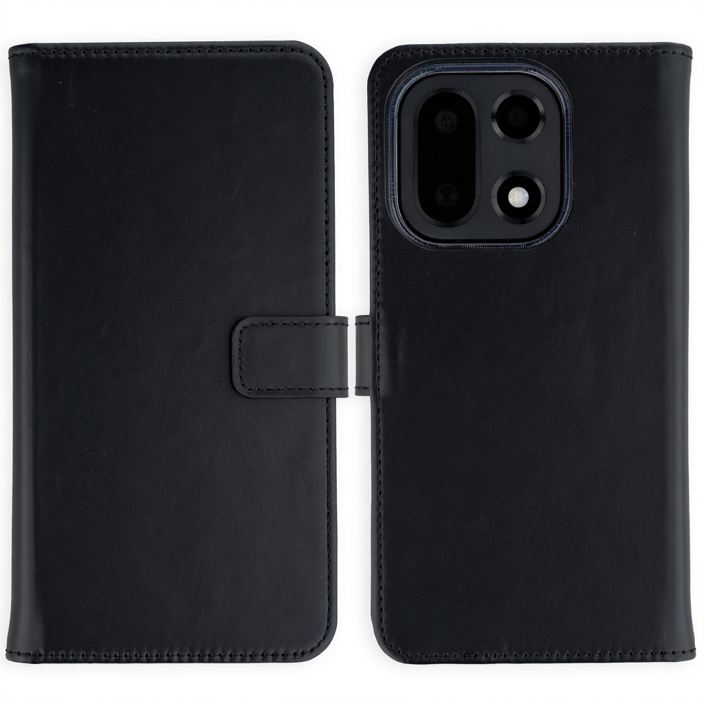 Coque OnePlus 15 - Cuir véritable - Selencia Coque portefeuille - étui téléphone Noir