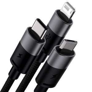 Baseus StarSpeed ​​​​Series câble de charge rapide 3-en-1 - USB-A vers USB-C / Lightning / Micro-USB - 1,2 mètres - Noir