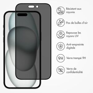 Accezz Protection d'écran en verre trempé Privacy iPhone 15