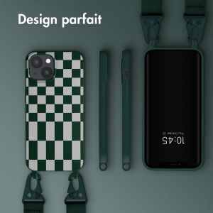 Selencia ﻿Coque design en silicone avec cordon amovible iPhone 15 - Irregular Check Green