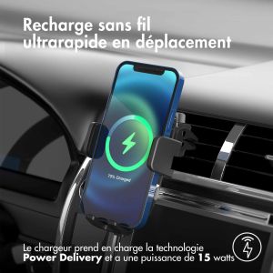 Accezz Support de téléphone pour voiture iPhone 13 - Chargeur sans fil - Grille d'aération - Noir