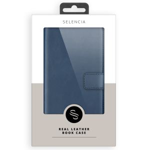 Selencia Étui de téléphone portefeuille en cuir véritable iPhone 15 Pro - Bleu