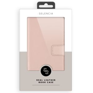 Selencia Étui de téléphone portefeuille en cuir véritable Galaxy A22 (5G) - Rose