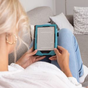 iMoshion Étui de liseuse portefeuille en cuir végan Amazon Kindle (2022) 11th gen - Bleu clair