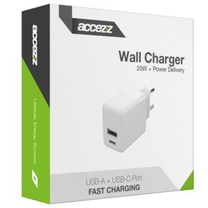 Accezz Wall Charger iPhone 11 Pro Max - Chargeur - Connexion USB-C et USB - Power Delivery - 20 Watt - Blanc