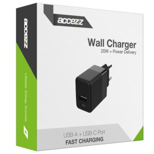 Accezz Wall Charger iPhone 13 Mini - Chargeur - Connexion USB-C et USB - Power Delivery - 20 Watt - Noir