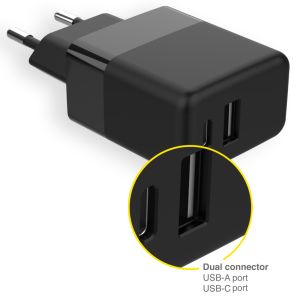 Accezz Wall Charger iPhone SE (2022) - Chargeur - Connexion USB-C et USB - Power Delivery - 20 Watt - Noir