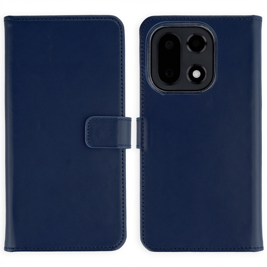 Coque OnePlus 15 - Cuir véritable - Selencia Coque portefeuille - étui téléphone Bleu foncé