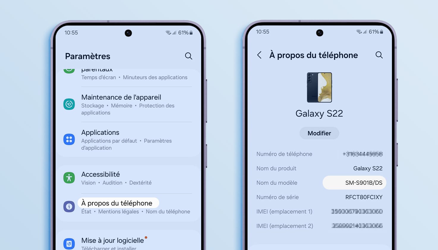Samsung affiche une explication sur la manière de trouver le nom ou le numéro d'un modèle via les paramètres.