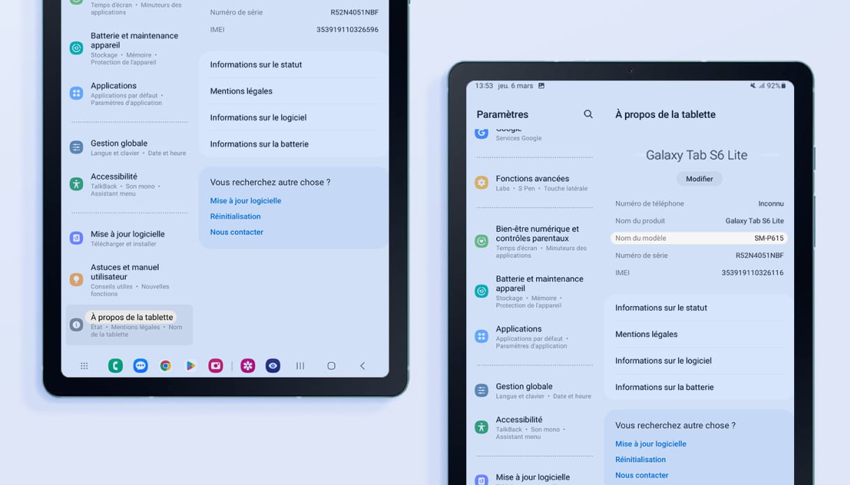 Vue d’ensemble des paramètres d’une tablette