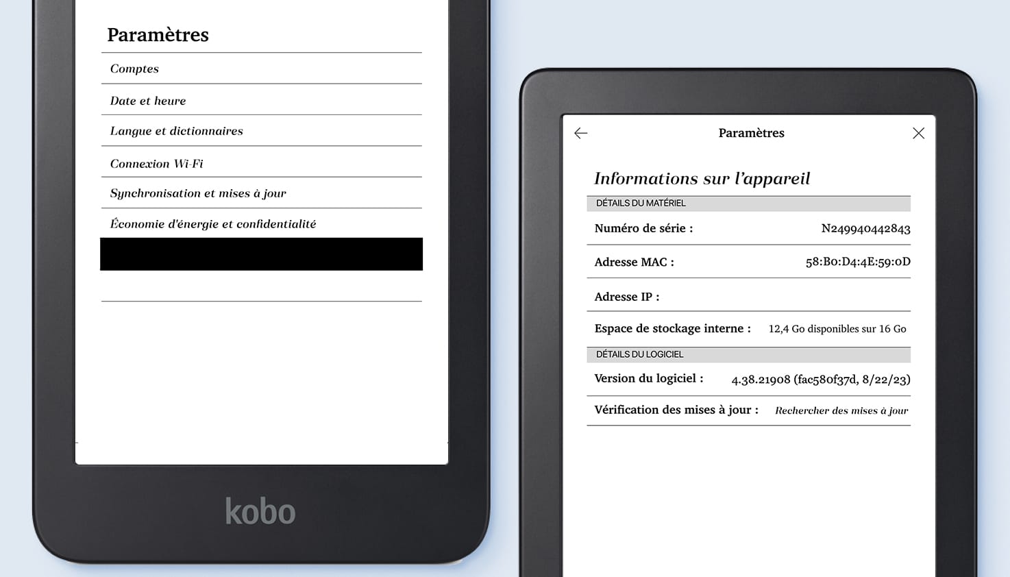 Paramètres d'une liseuse.