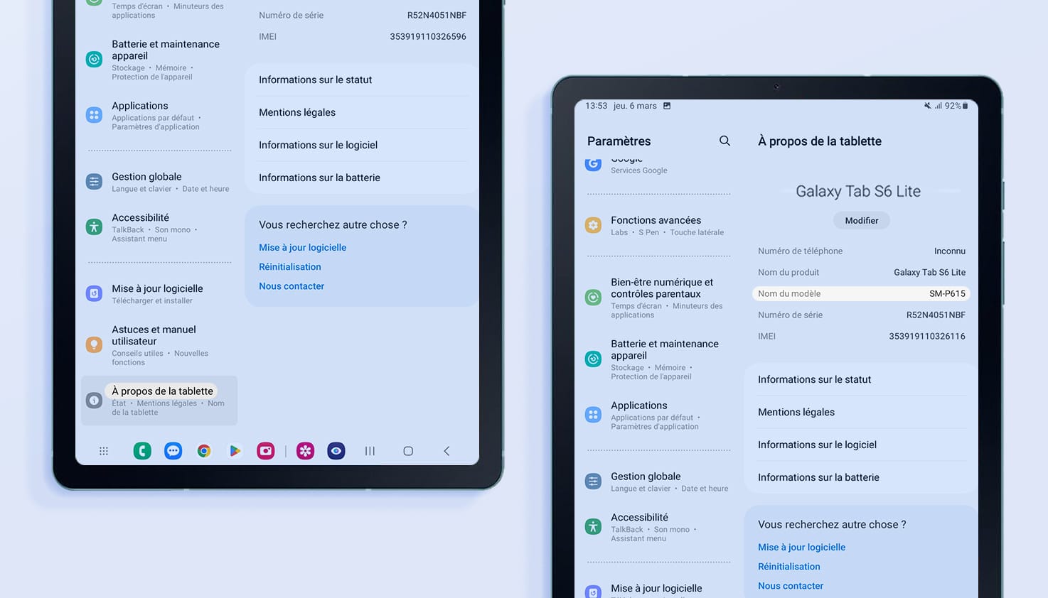 Vue d’ensemble des paramètres d’une tablette