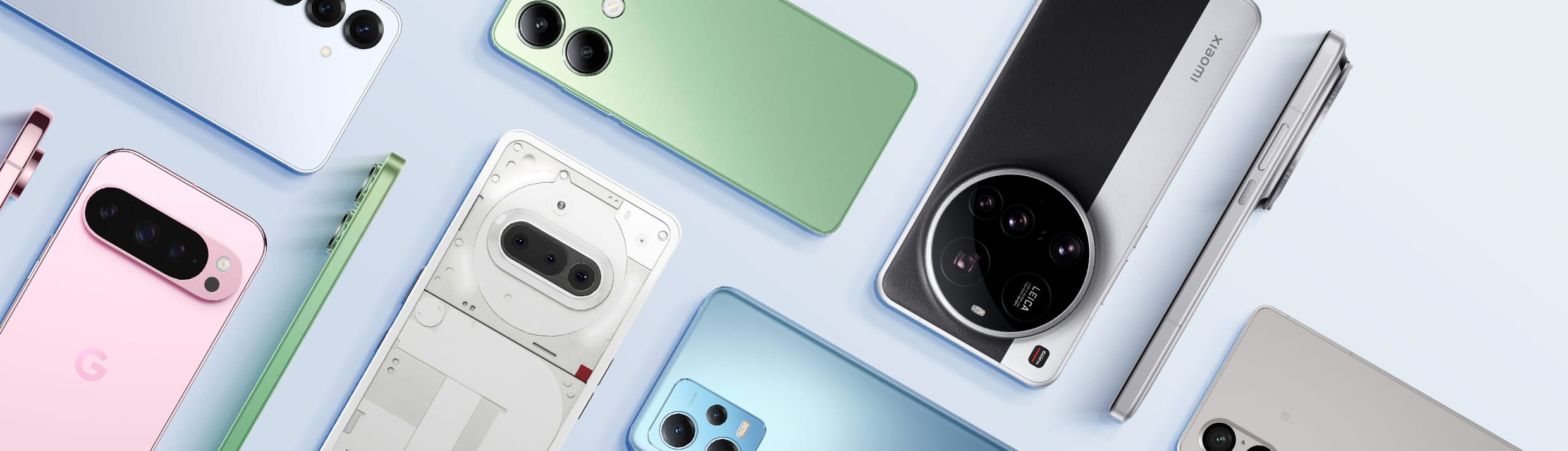 Een flatlay van verschillende Android toestellen.