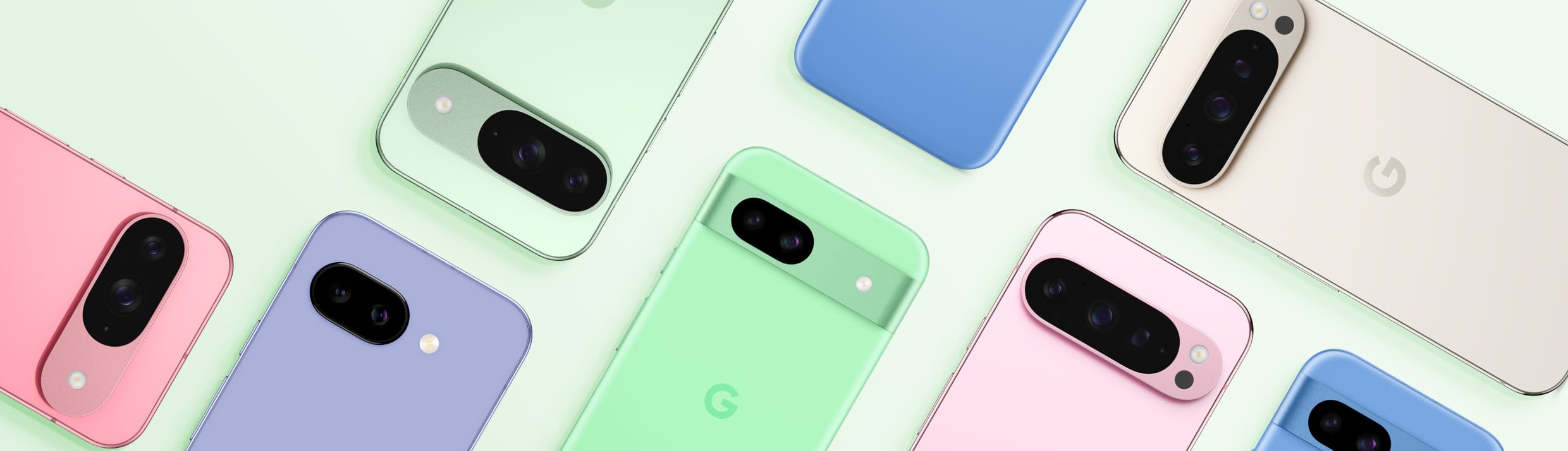 Une composition à plat de différents téléphones Google.