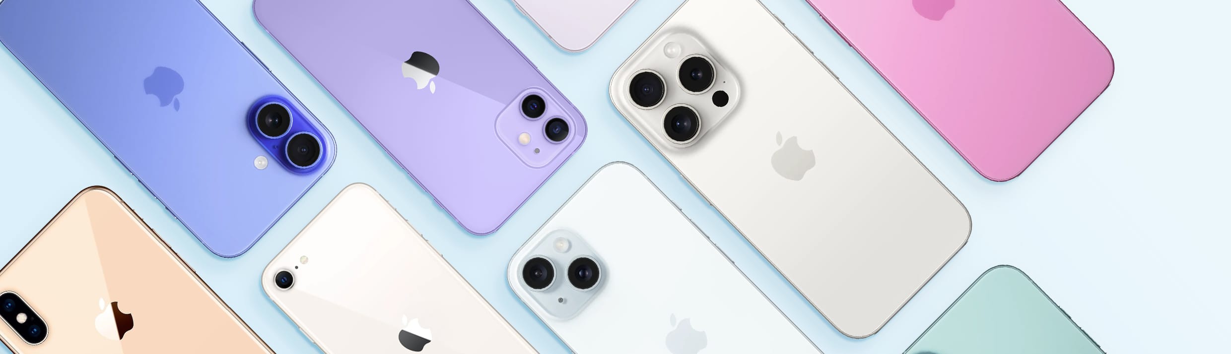 Un flat lay de différents appareils iPhone.