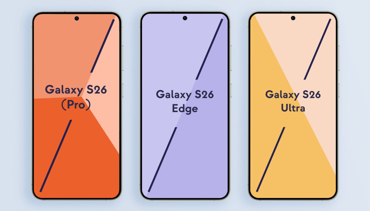 Différents formats du Galaxy 26, Galaxy 26 Edge et Galaxy S26 Ultra.