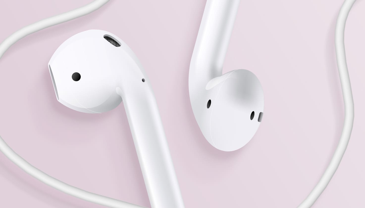 Les Apple EarPods sont centrés, entourés par les câbles des écouteurs.