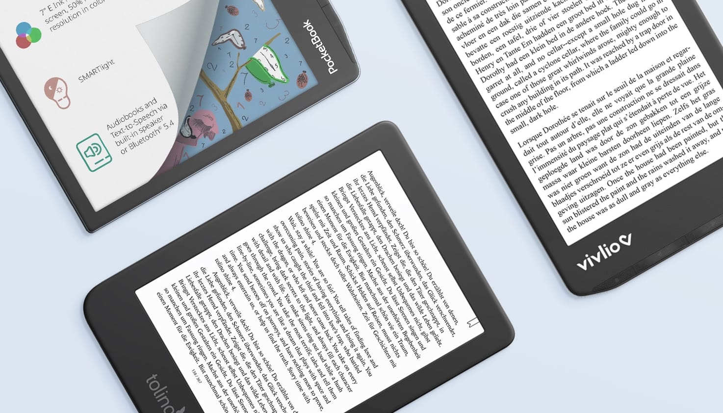 Plusieurs liseuses sur un fond clair