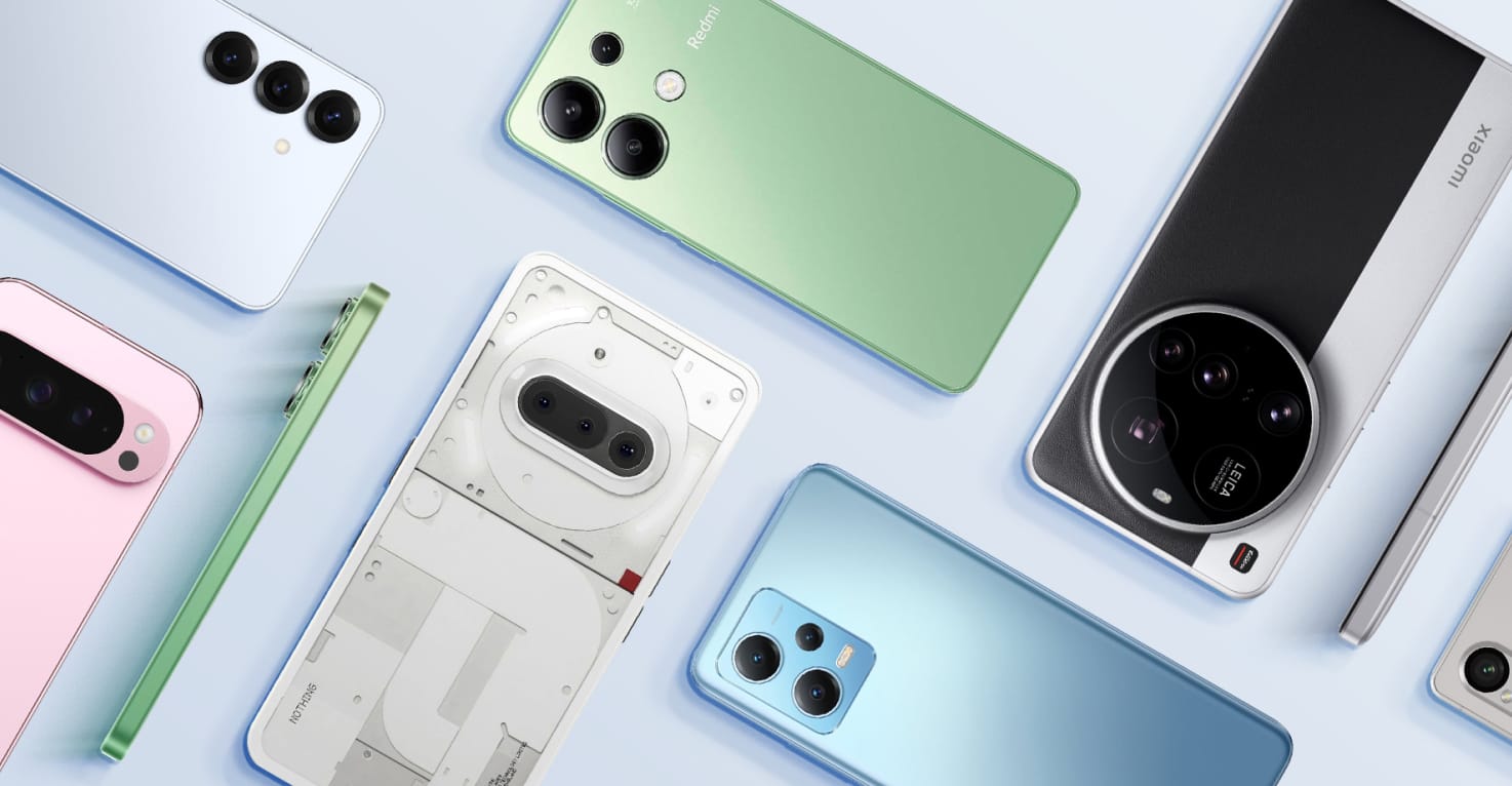 Een flatlay van verschillende Android toestellen.