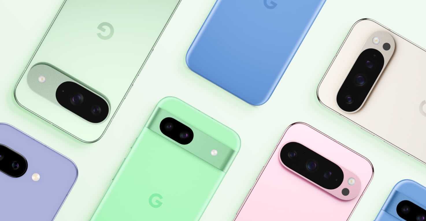 Une composition à plat de différents téléphones Google.