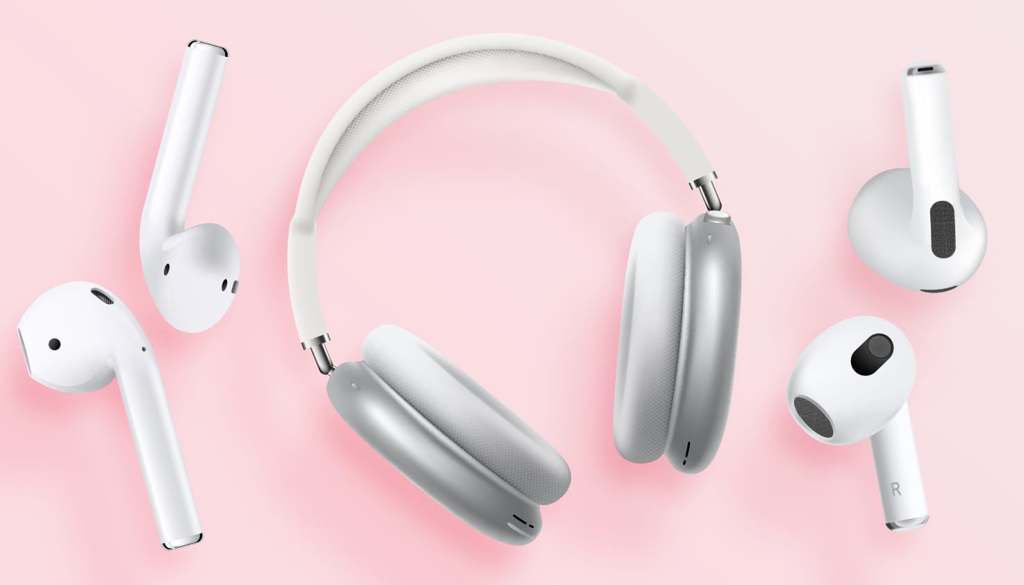 Collection d'Apple AirPods, Apple AirPods Pro et Apple AirPods Max.